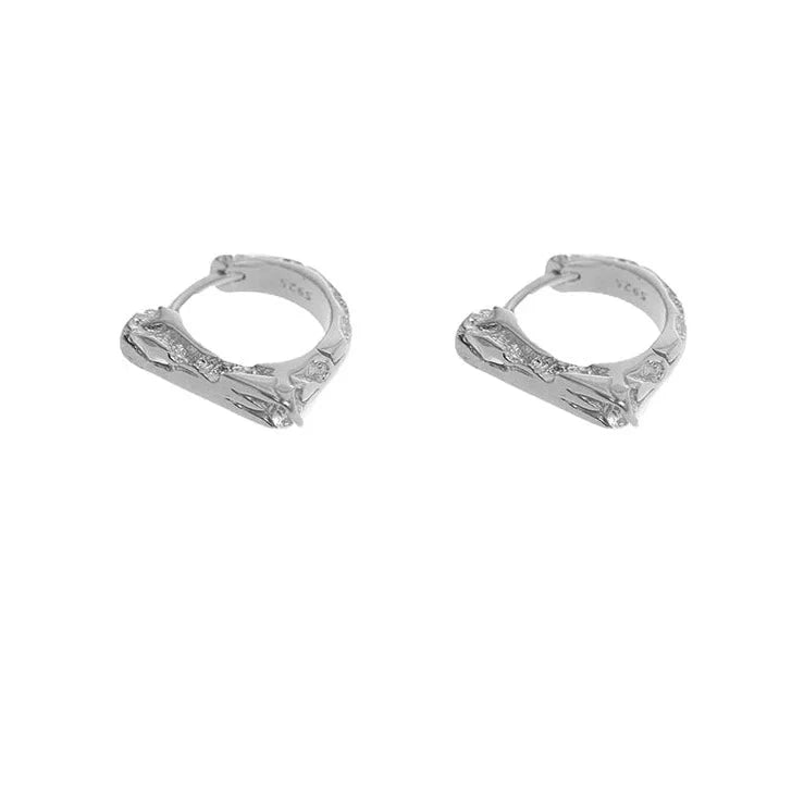 925 Sterling Silver Glossy Broken Texture Earrings