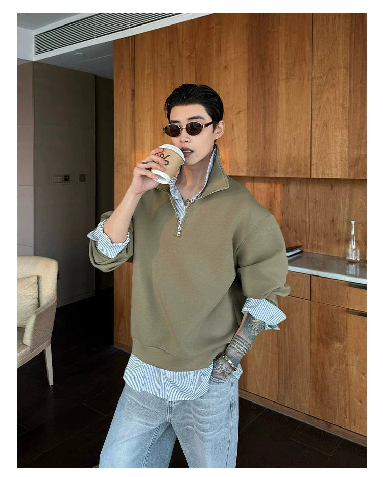 Half-Zip Polo Collar Layered Sweatshirt