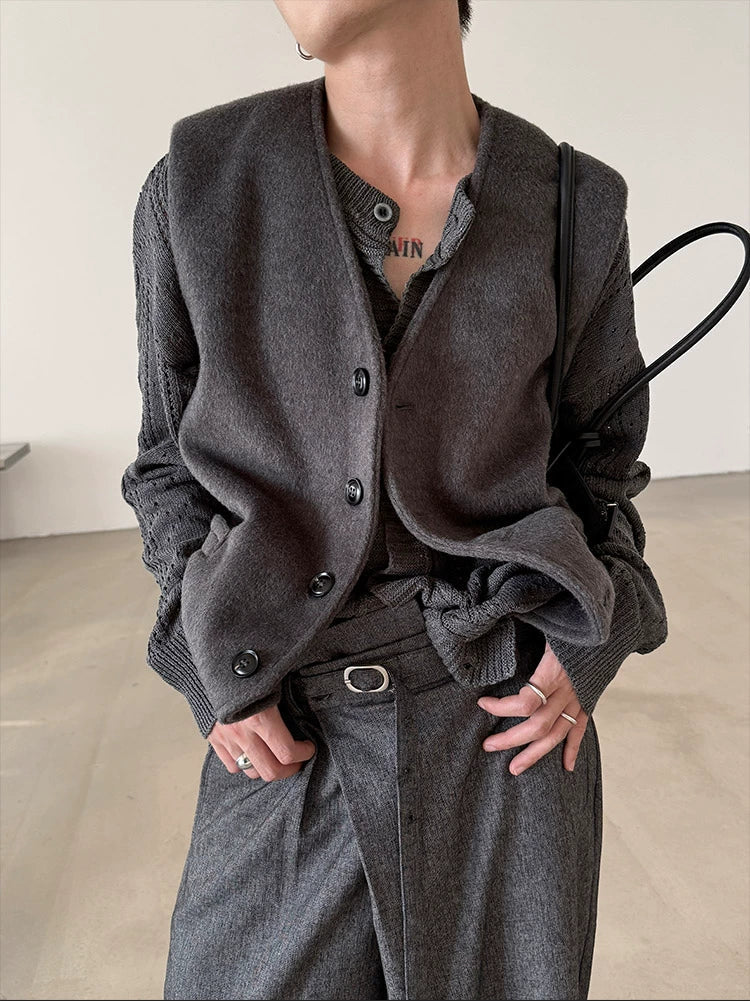 Wool Blend V-neck Single-breasted Vest