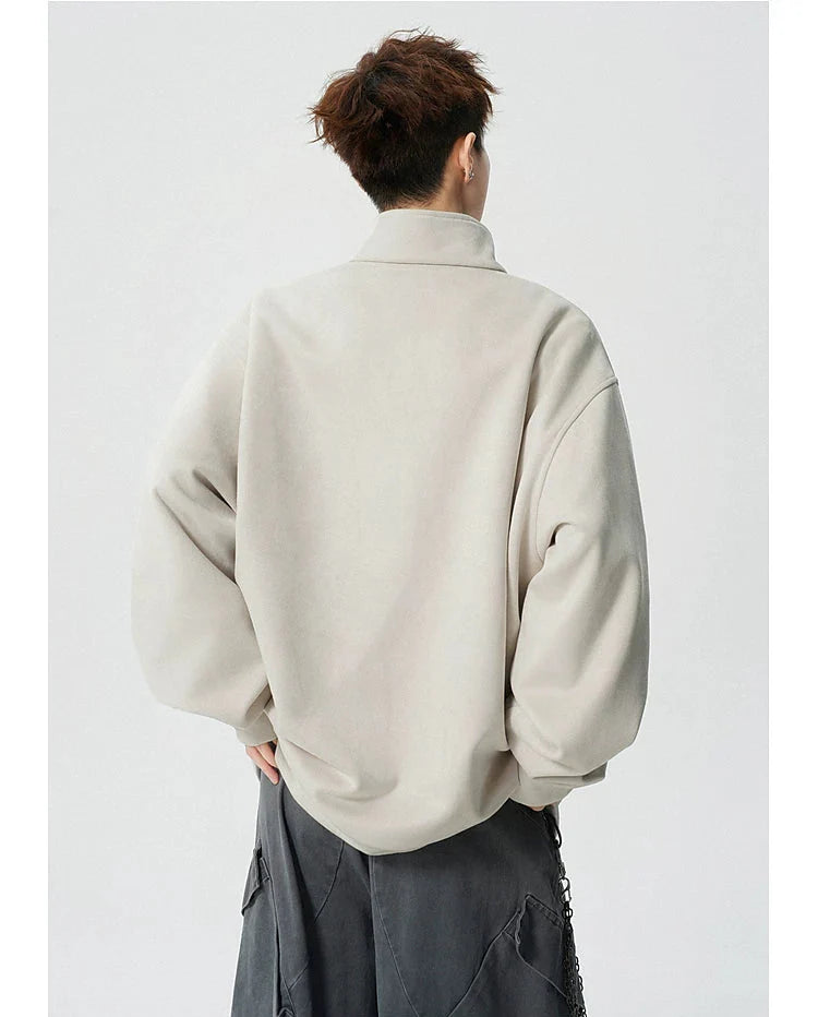 Suede Half-Zip Stand Collar Sweatshirt