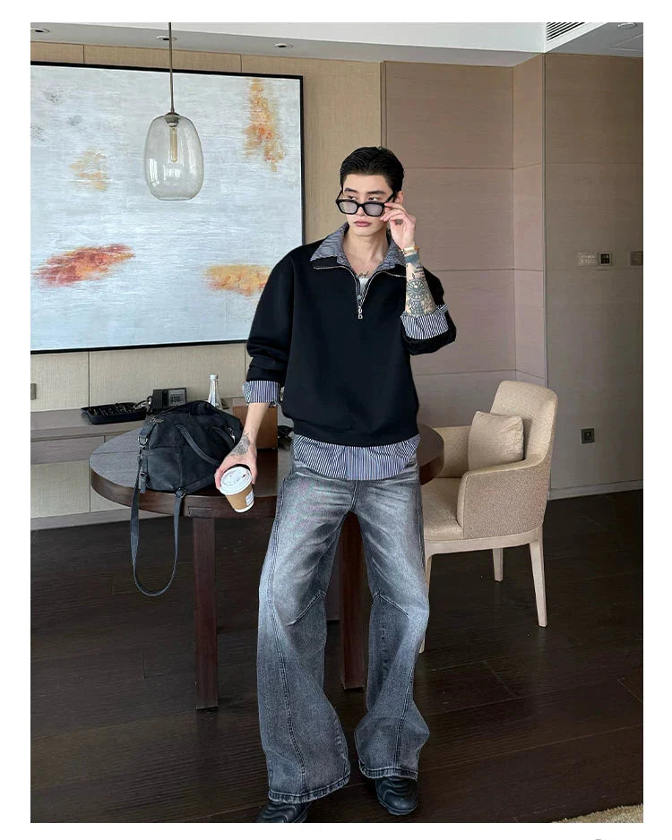 Half-Zip Polo Collar Layered Sweatshirt