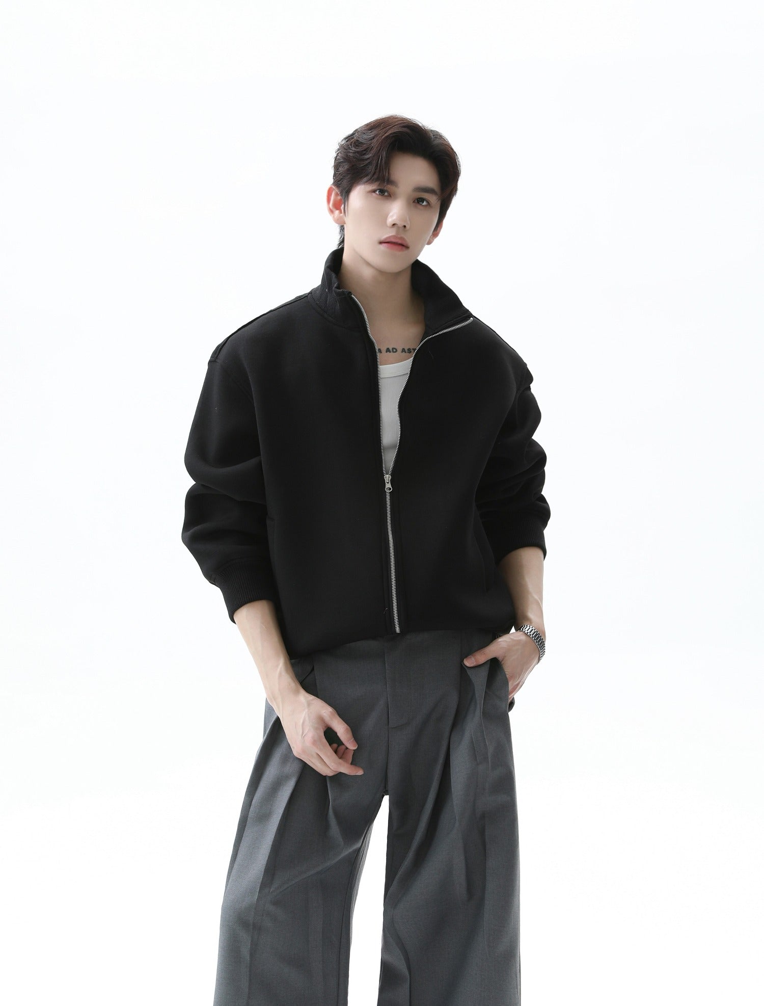 Stand Collar Oversized Zipper Jacket