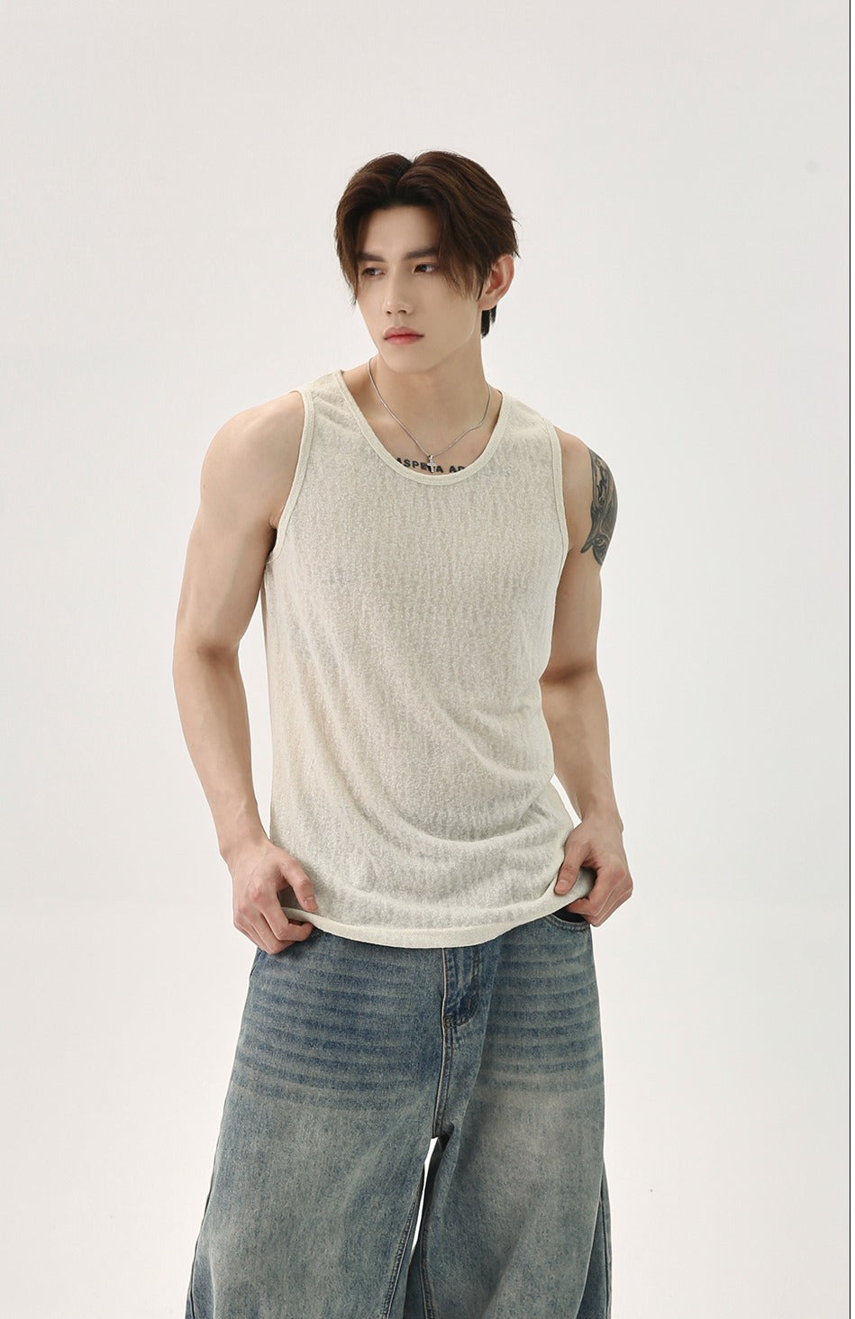 Textured Cotton Slim Fit Tank Top