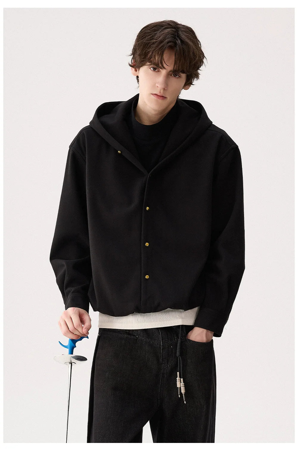 Wool Drawstring Hooded Jacket