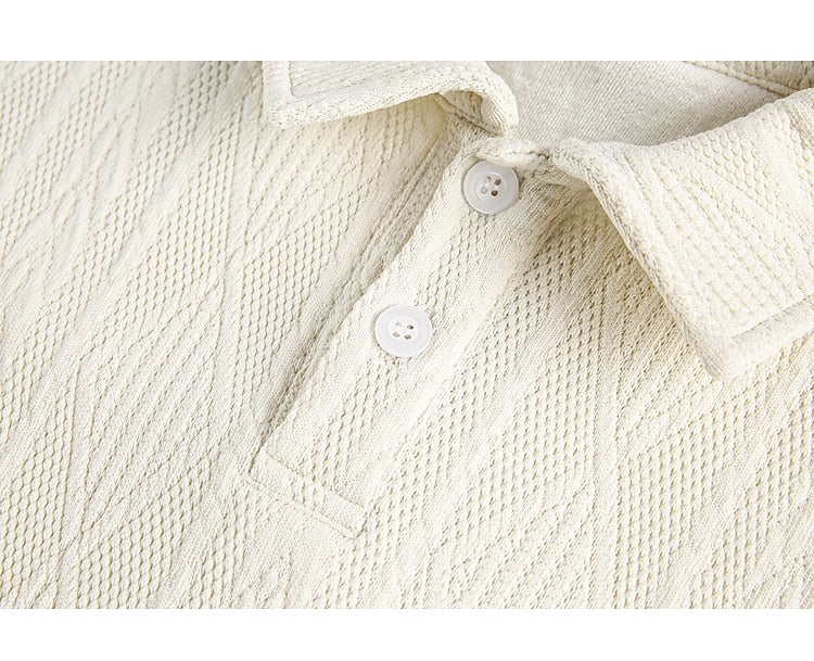 Textured Knit Polo Collar Sweatshirt