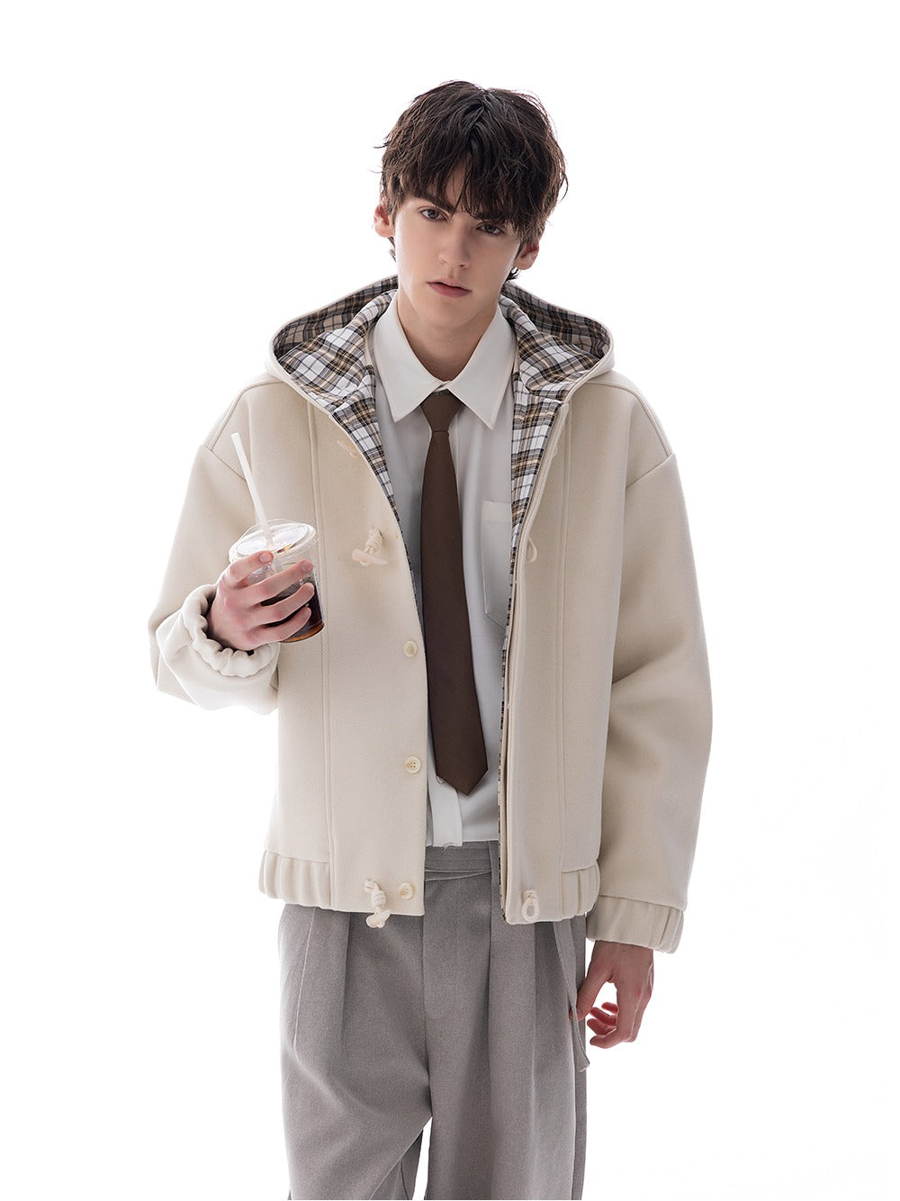 Wool Hooded Horn Button Jacket