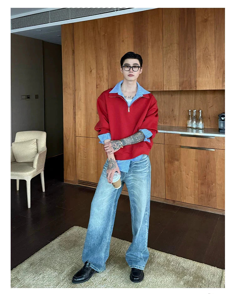 Half-Zip Polo Collar Layered Sweatshirt