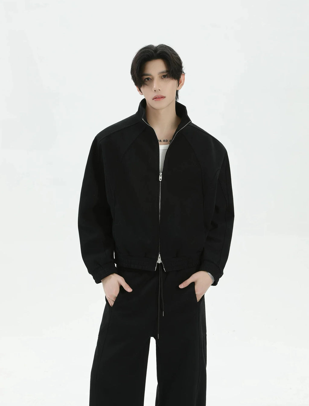 Zip Front Stand Collar Sweatshirt Pants