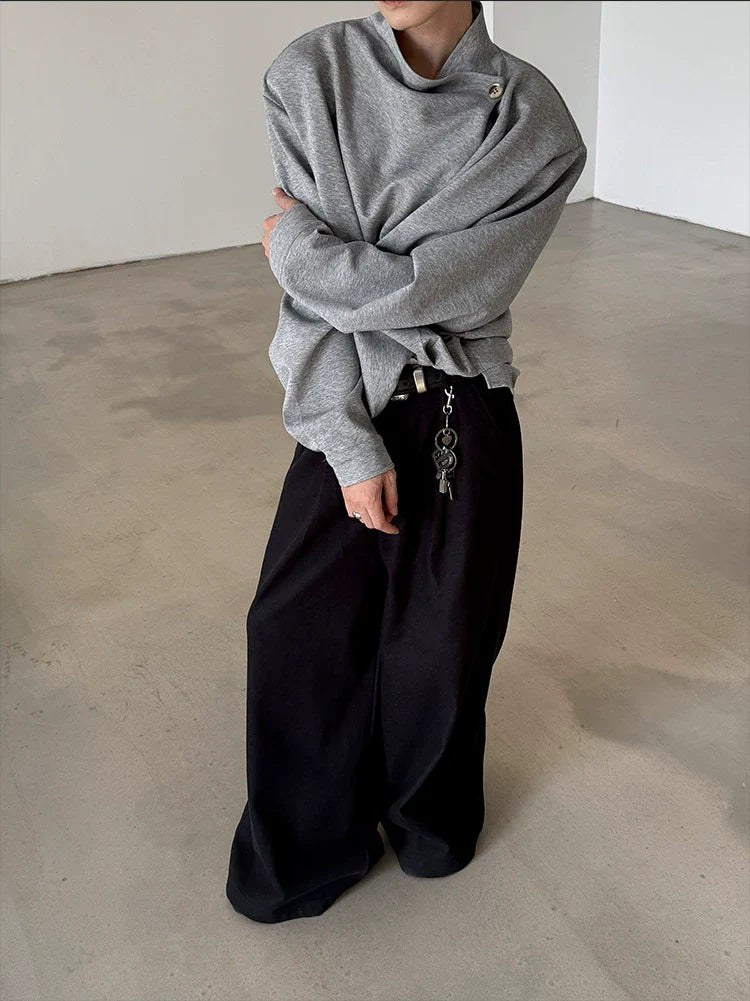 Single-Button Stand Collar Sweatshirt