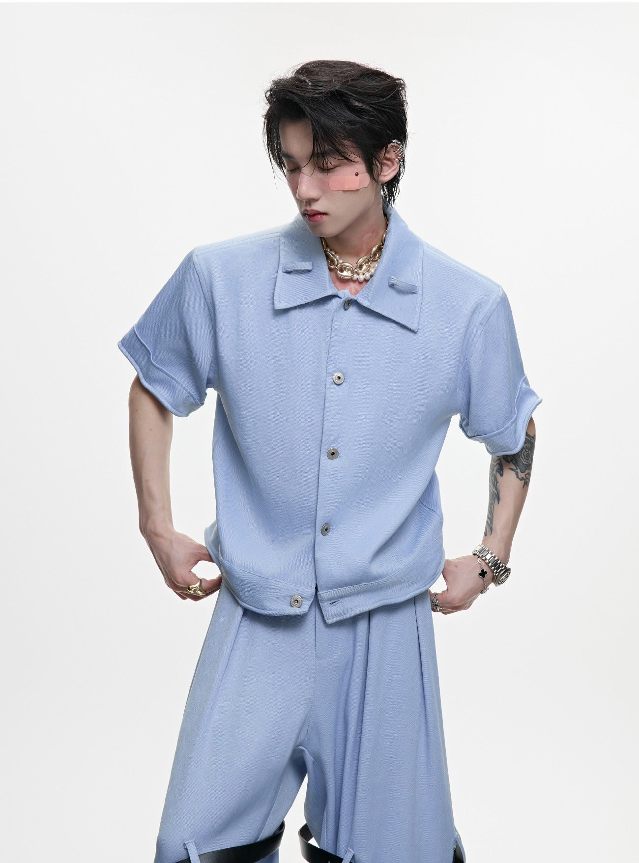 Twill Texture Short Sleeve Top and Pants