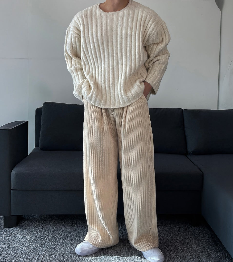 Ribbed Knit Crew Neck Sweater