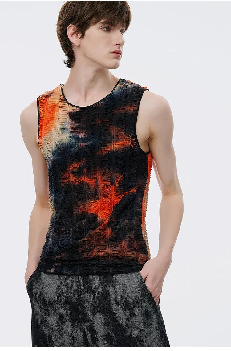 Textured Tie-Dye Slim Fit Sleeveless Vest