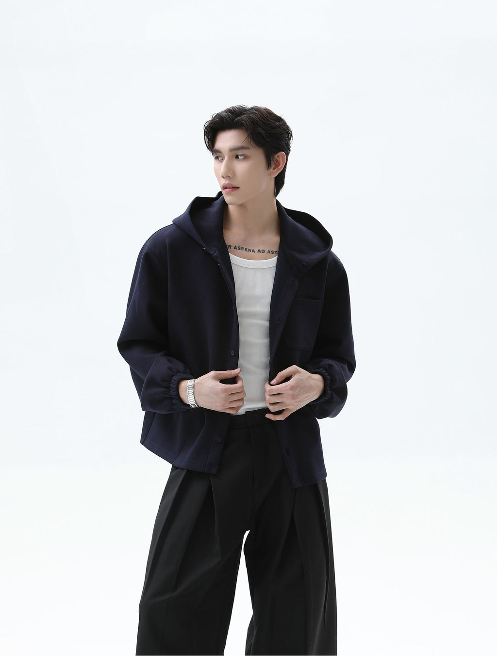 Hooded Button-Up Sweatshirt Jacket