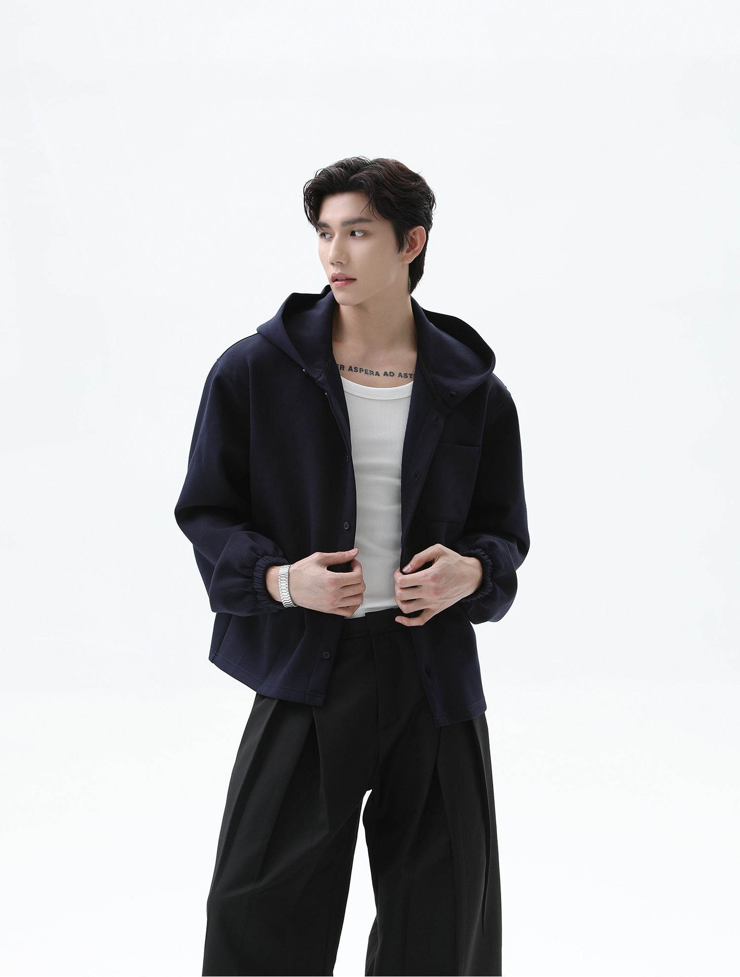 Hooded Button-Up Sweatshirt Jacket