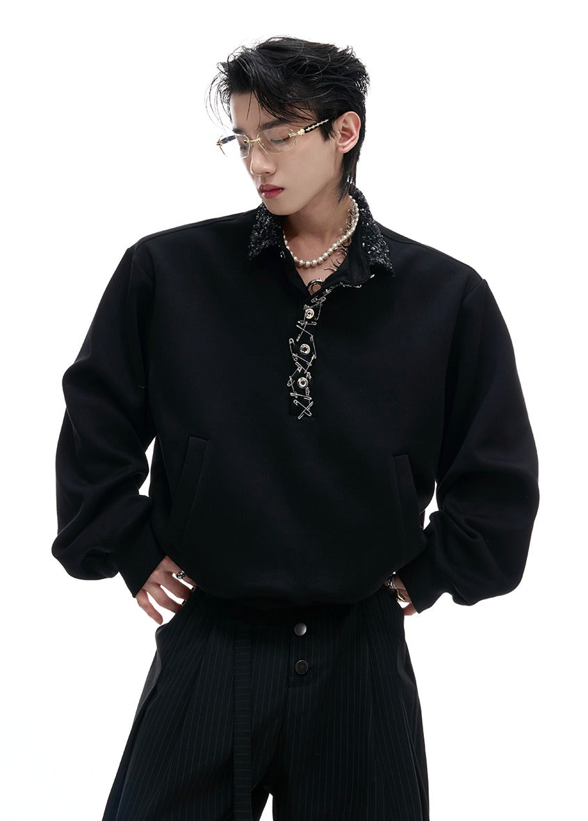Sequin Lapel Polo Sweatshirt