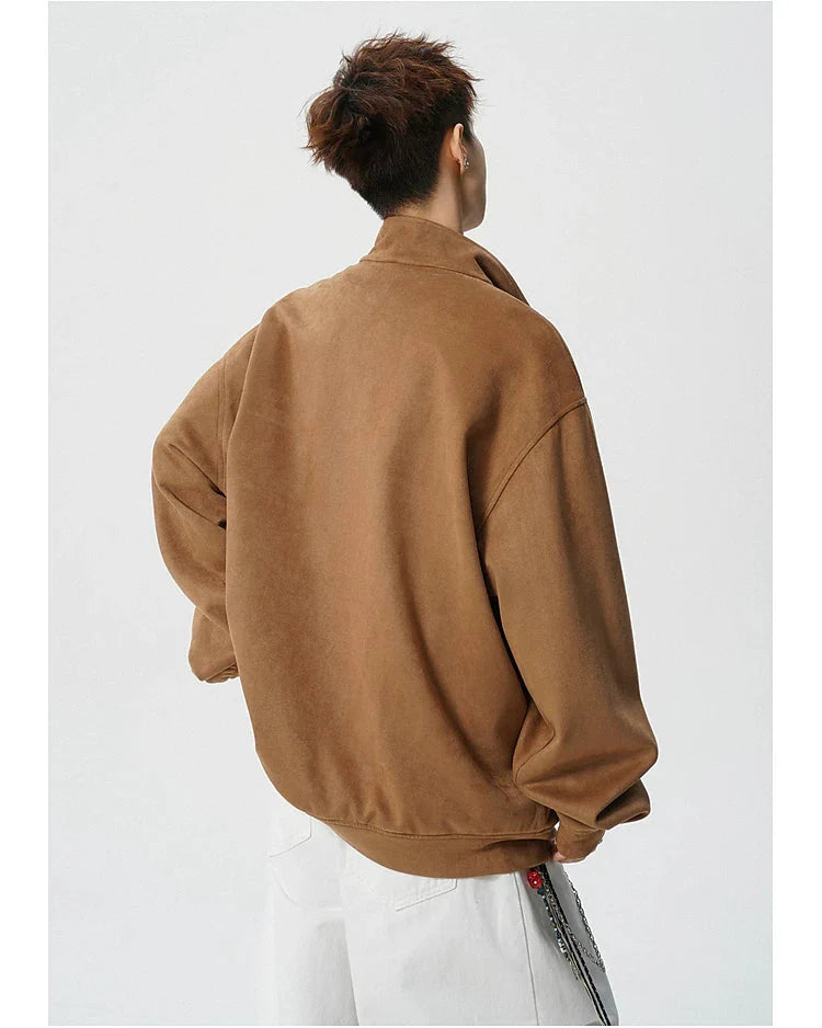 Suede Half-Zip Stand Collar Sweatshirt