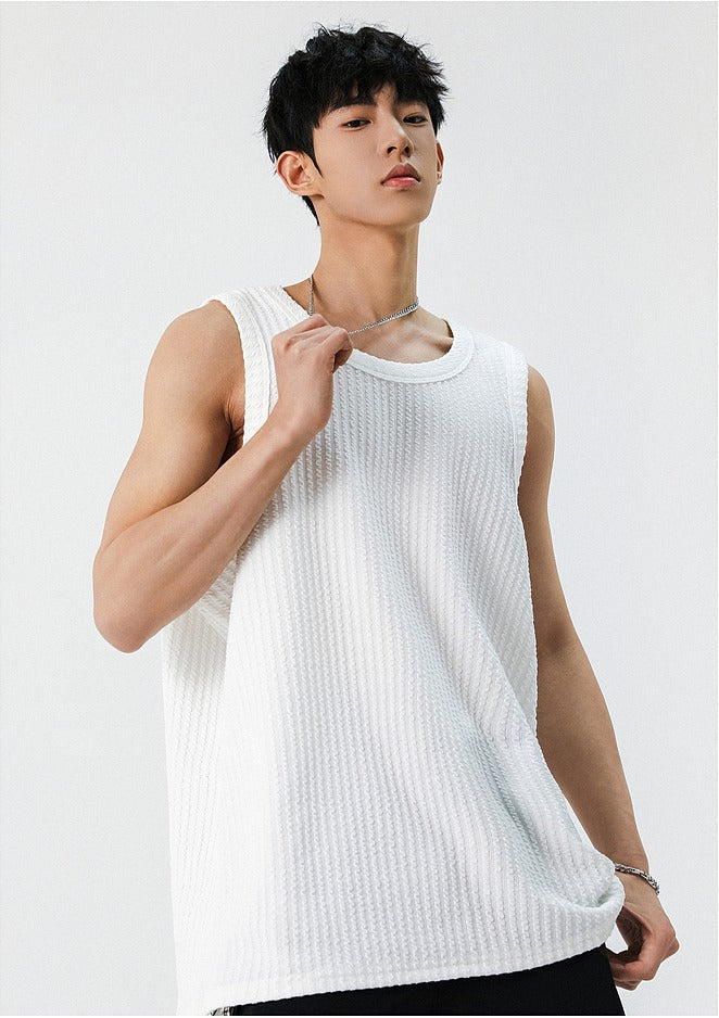 Textured Striped Sleeveless Fitness Vest