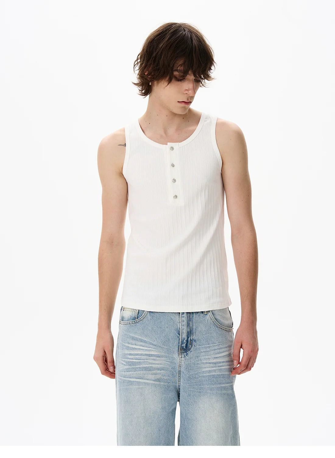 Textured Henley Collar Slim Fit Vest