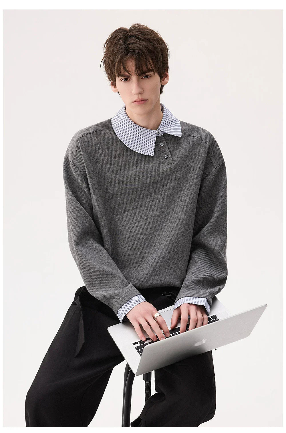 Asymmetrical Collar Long Sleeve Sweatshirt