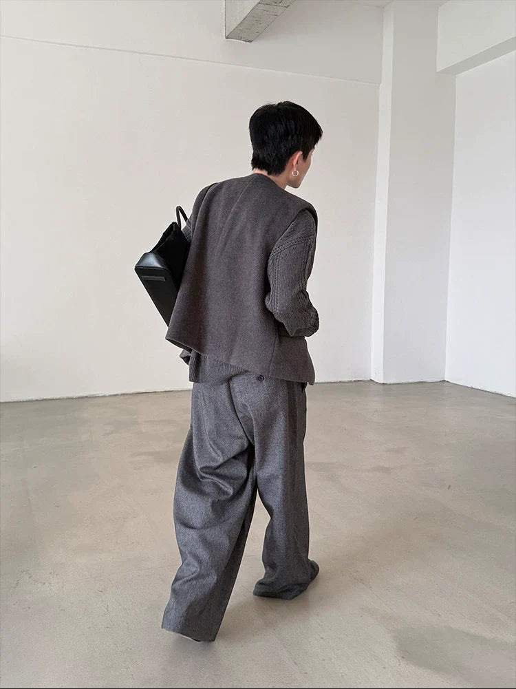 Wool Blend V-neck Single-breasted Vest