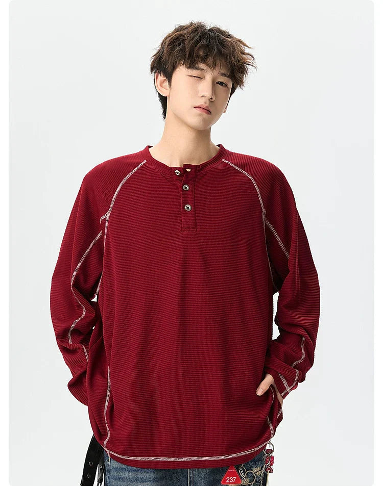 Textured Henley Long-Sleeve Sweatshirt