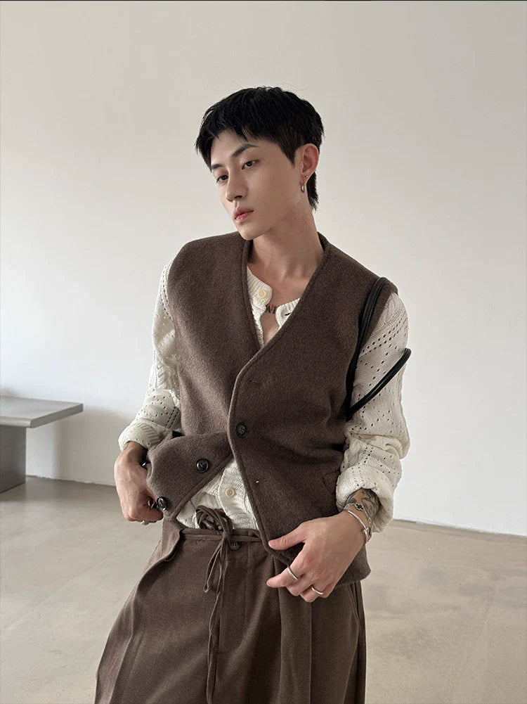 Wool Blend V-neck Single-breasted Vest