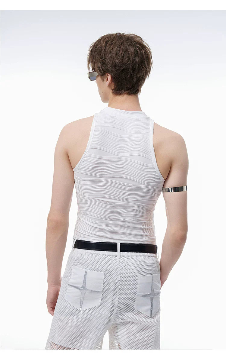 Textured Sleeveless Fitted Tank Top