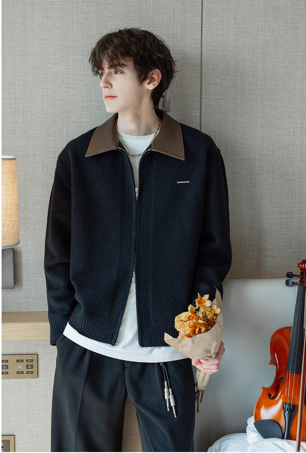 Contrast Collar Knit Cardigan