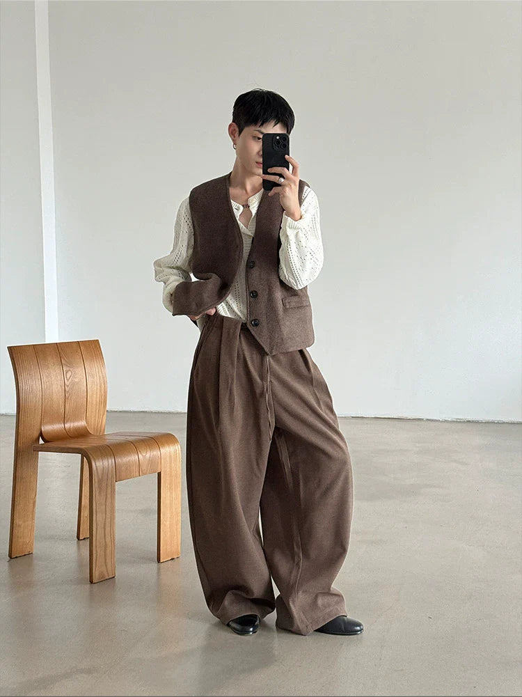 Wool Blend V-neck Single-breasted Vest