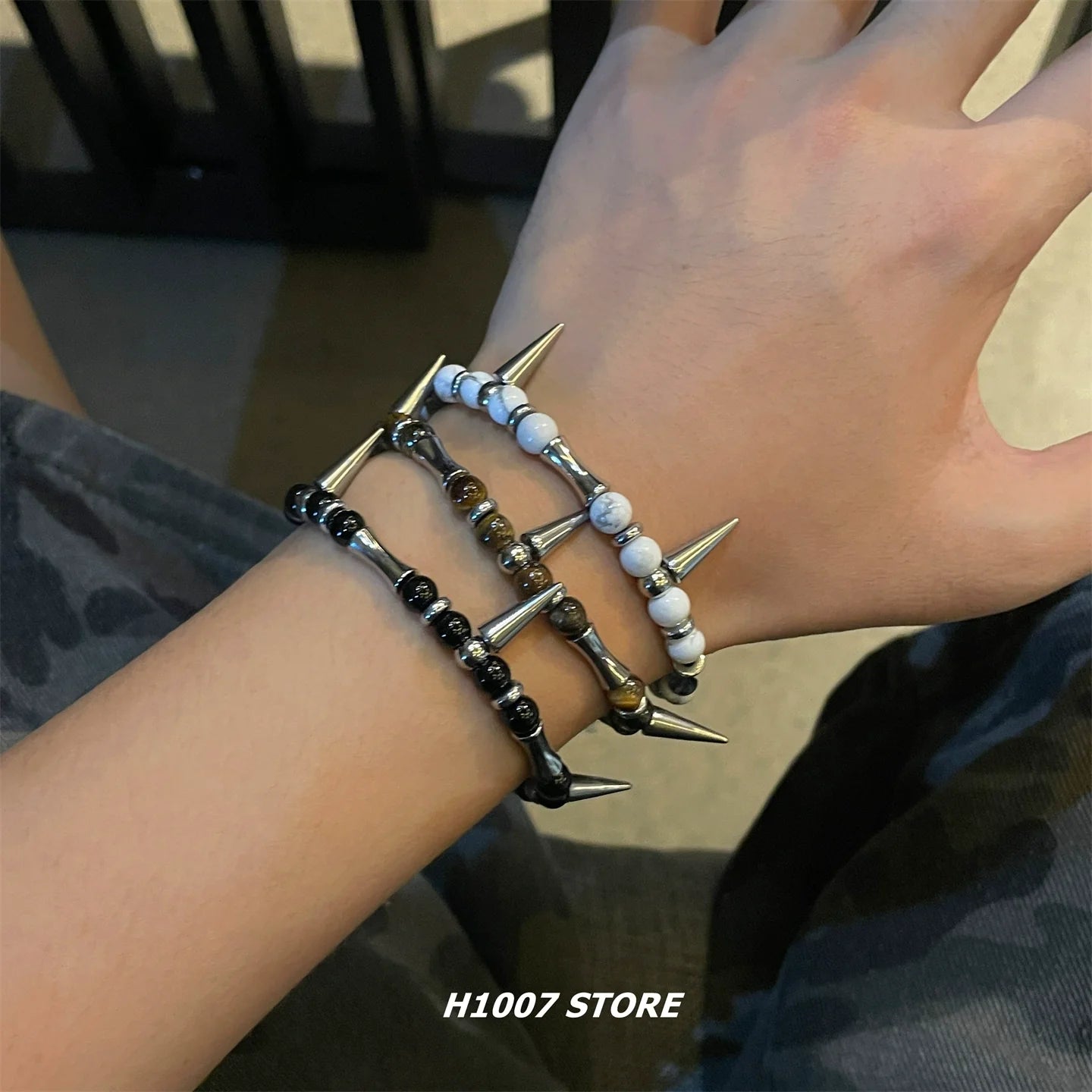 Tiger Eye Beaded Spike Bracelet