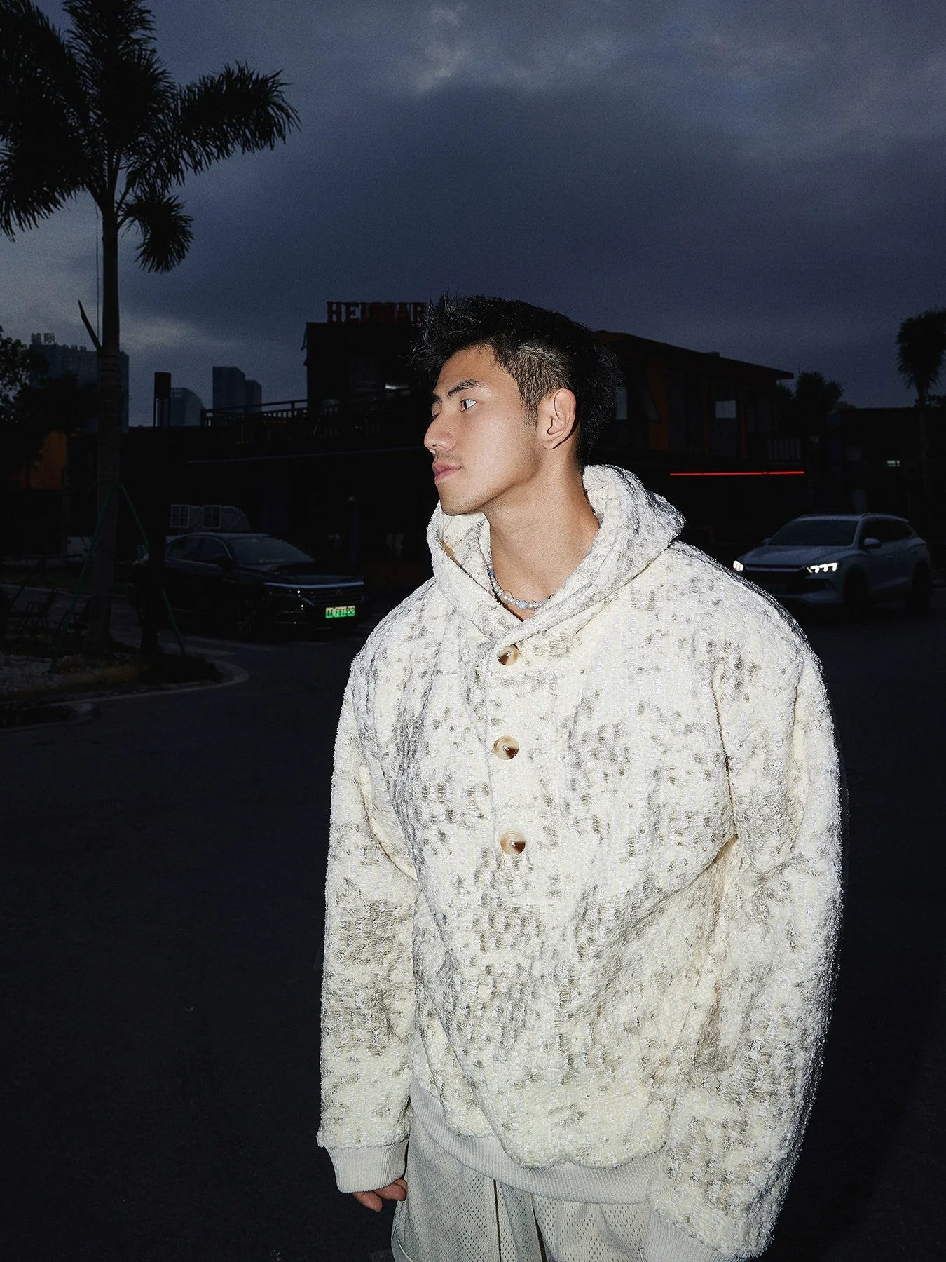 Knitted Button Up Hooded Sweatshirt