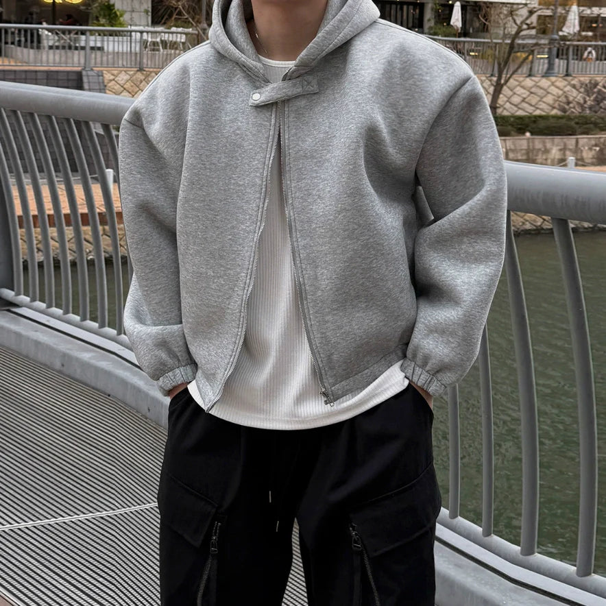 Hooded Zip-Up Loose Fit Cardigan