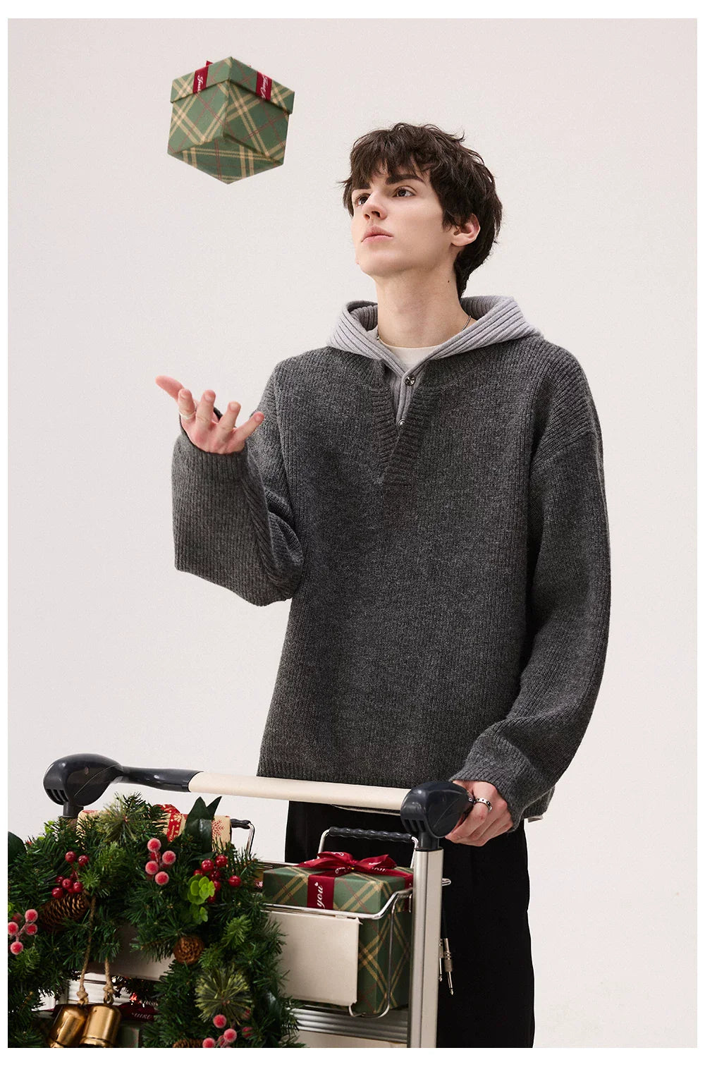 Thick Fleece Faux Layered Hooded Sweater