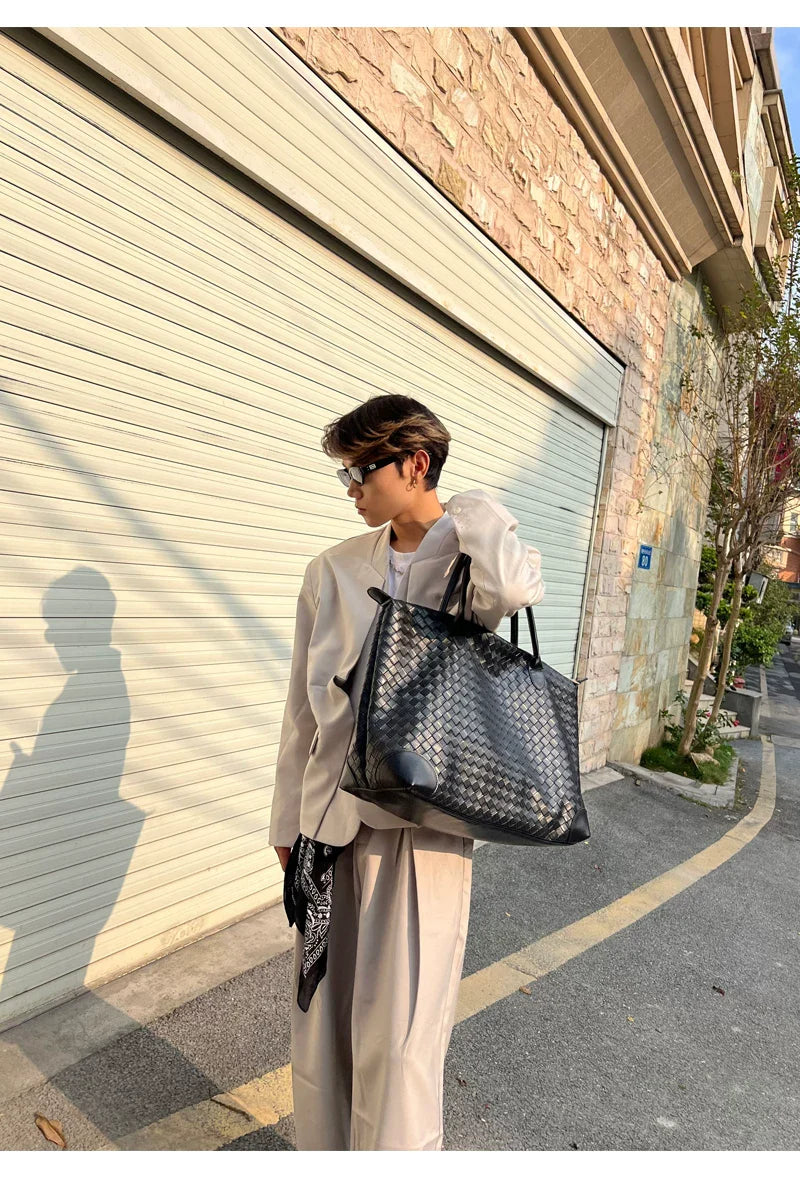 Woven Leather Tote Shoulder Bag