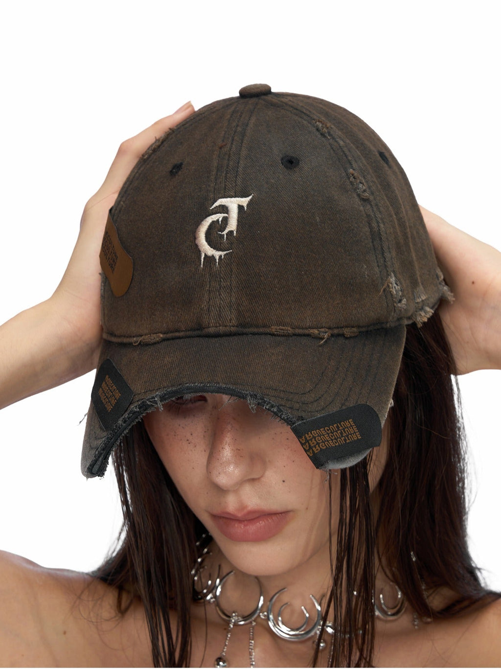 Distressed Baseball Cap with Patch Design