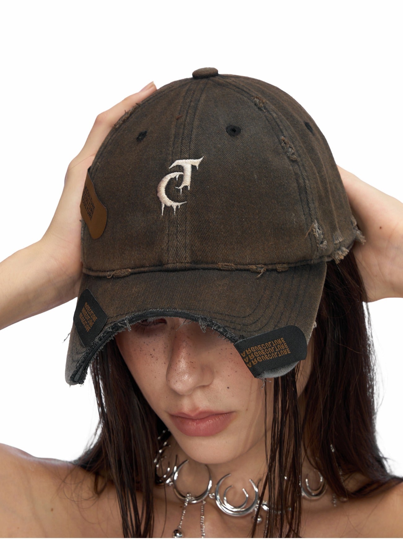 Distressed Baseball Cap with Patch Design
