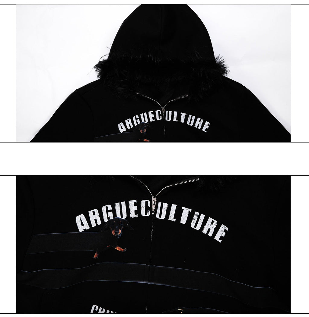 Fur Collar Hooded Sweatshirt Cardigan