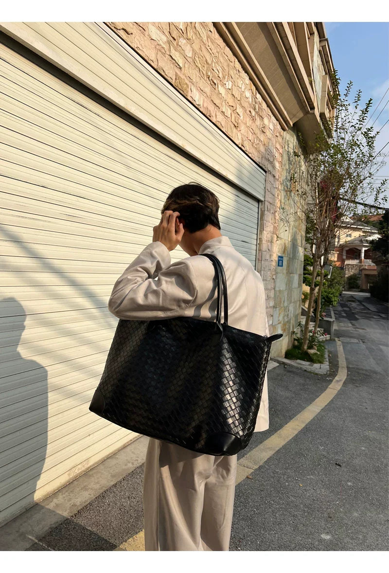 Woven Leather Tote Shoulder Bag