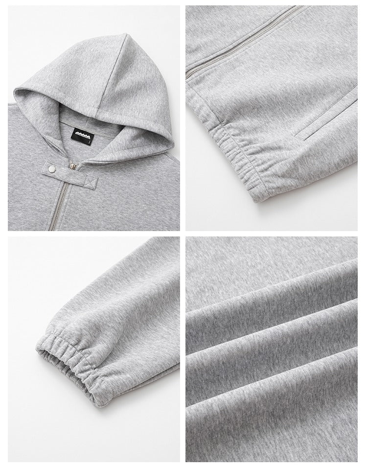 Hooded Zip-Up Loose Fit Cardigan