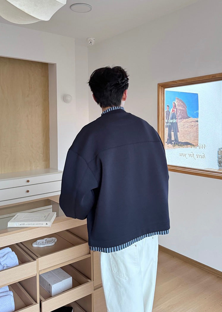 Zip-Up Shirt Splicing Cardigan