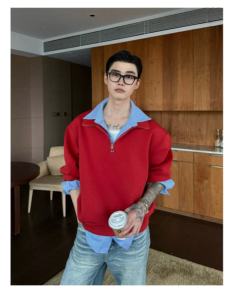 Half-Zip Polo Collar Layered Sweatshirt