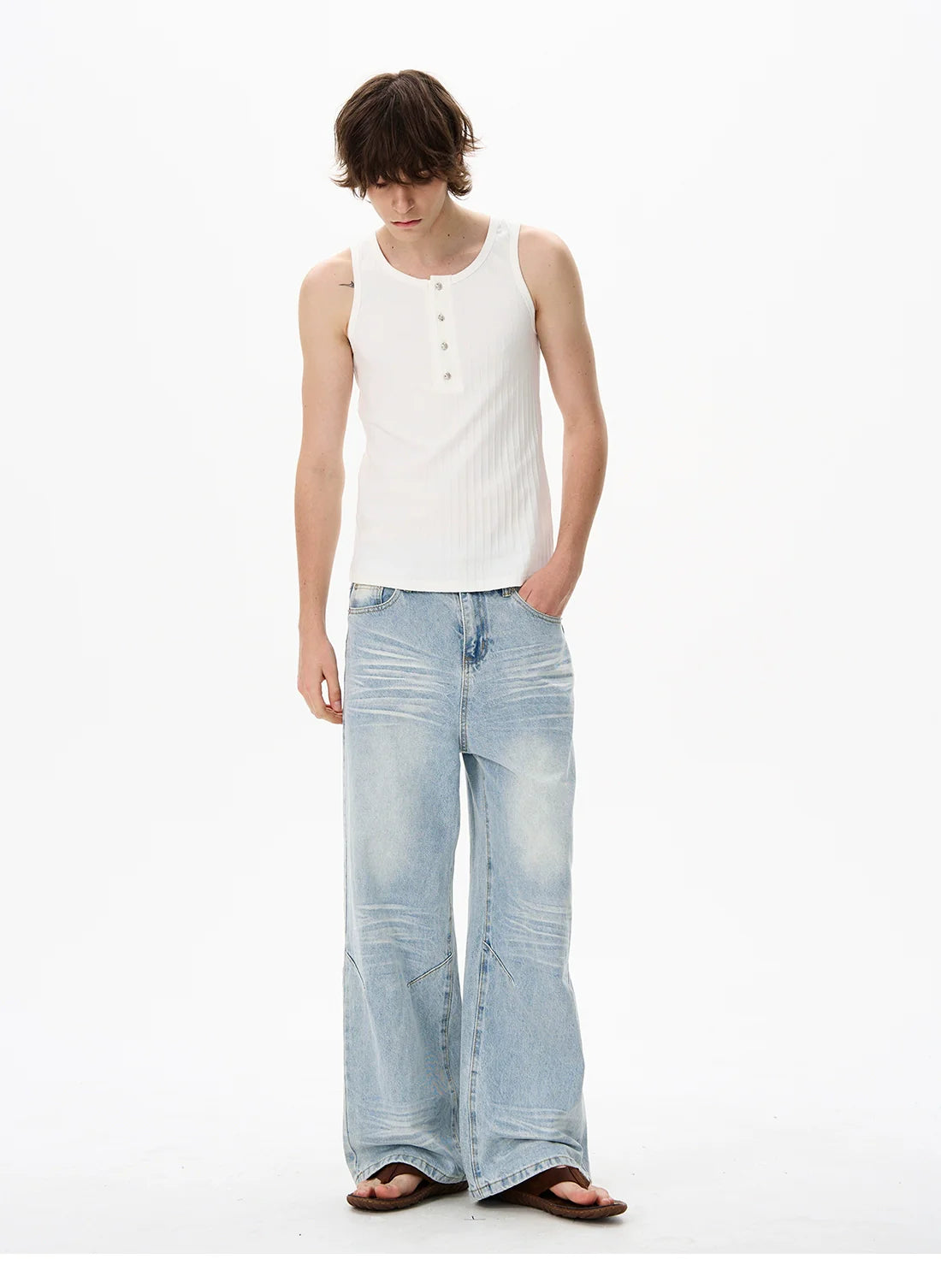 Textured Henley Collar Slim Fit Vest