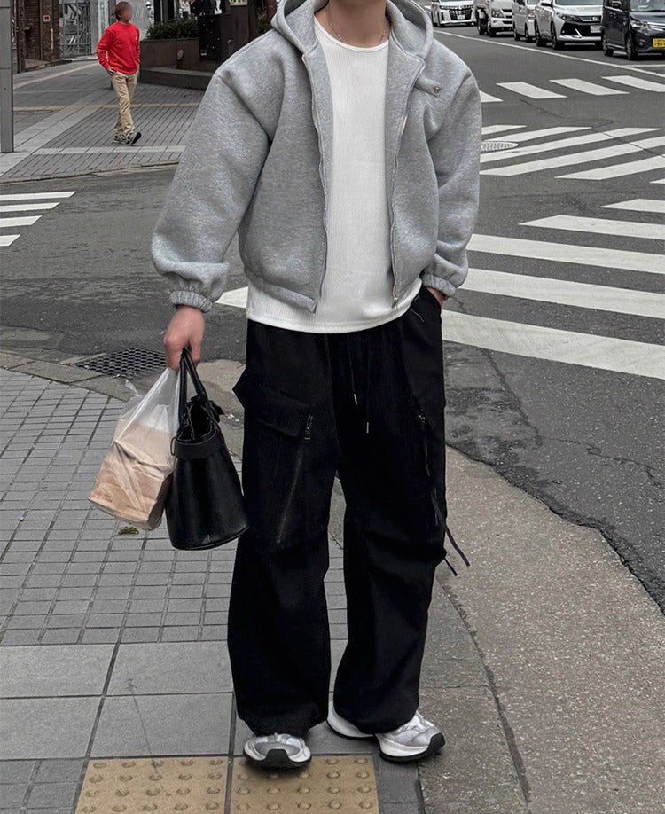 Hooded Zip-Up Loose Fit Cardigan