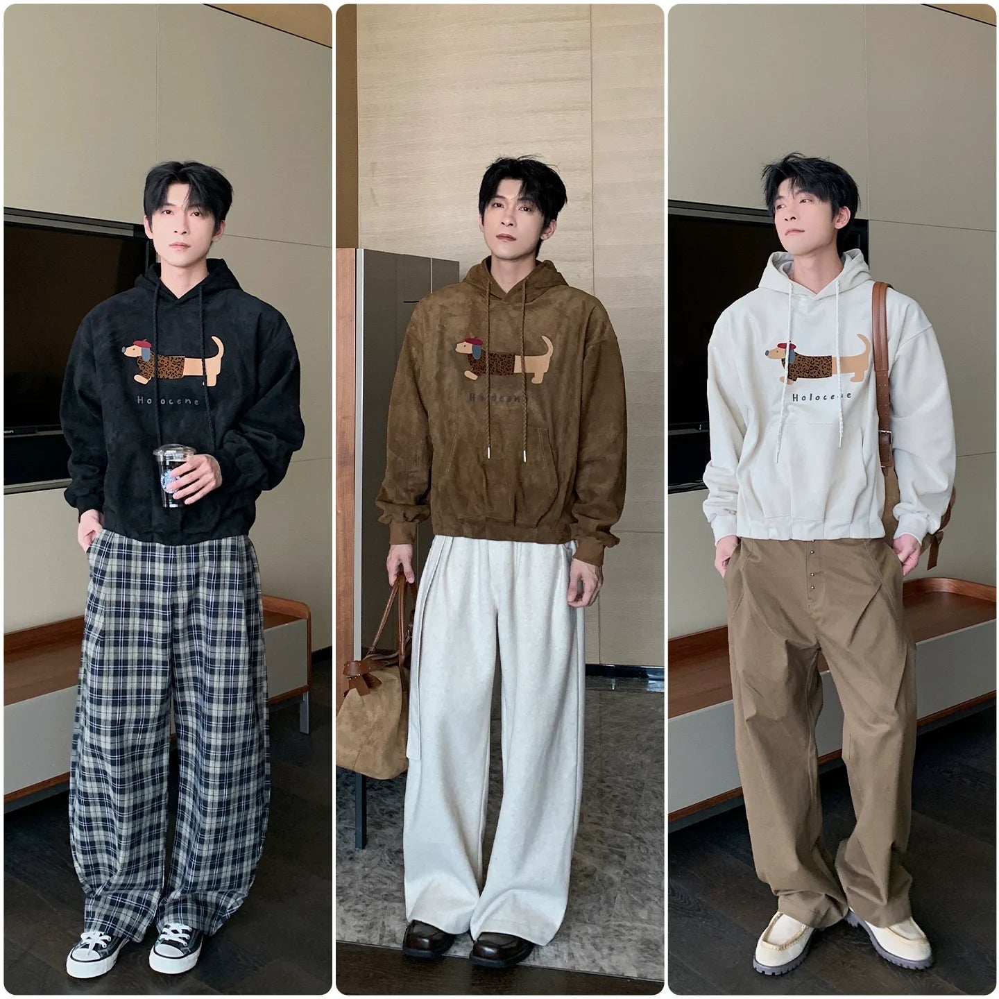 Suede Animal Graphic Hooded Sweatshirt