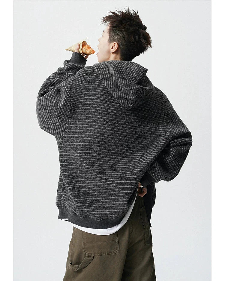 Striped Zip Up Fleece Hoodie