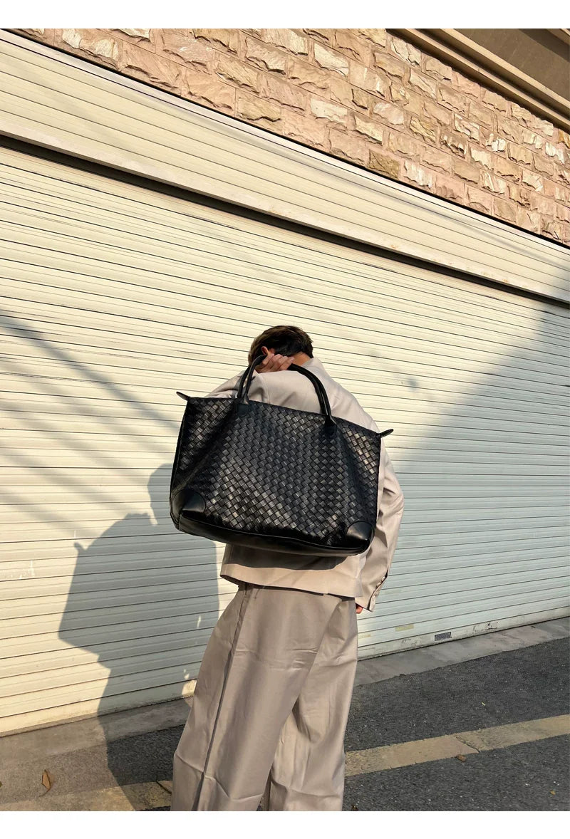 Woven Leather Tote Shoulder Bag