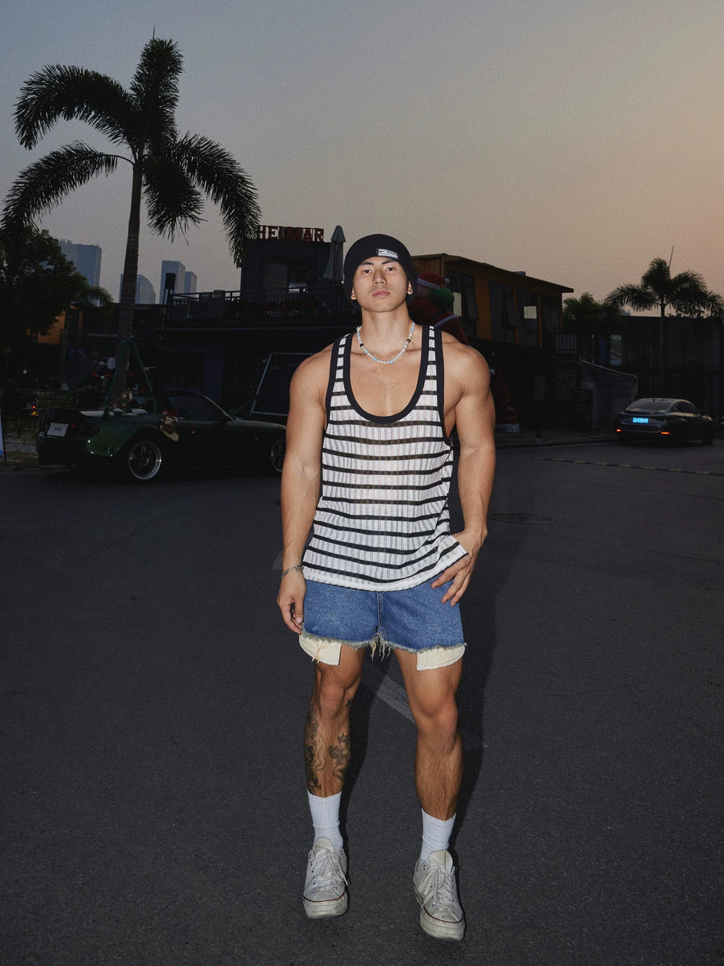 Striped Loose Fit Mesh Sports Vest