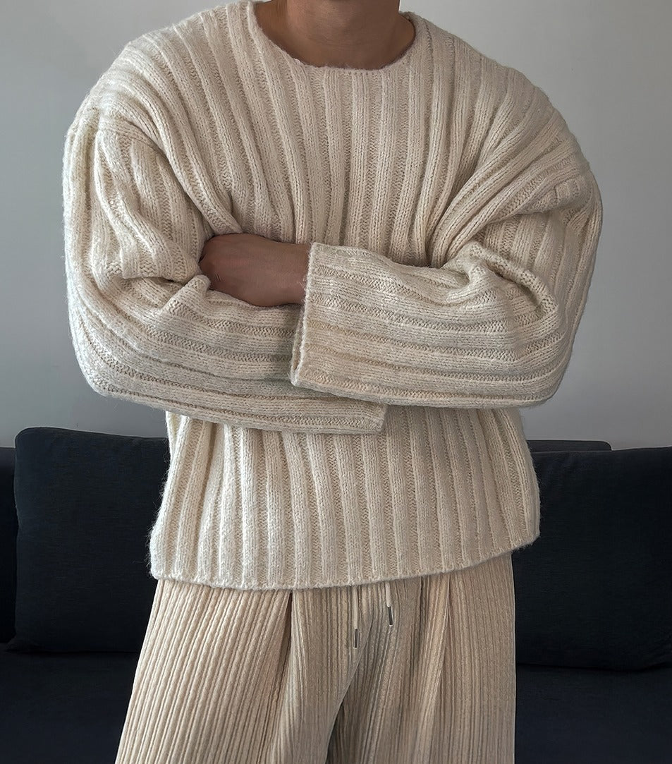 Ribbed Knit Crew Neck Sweater