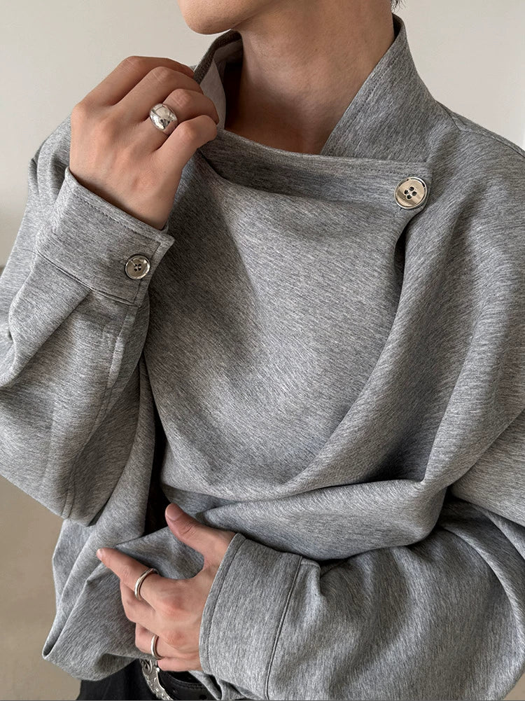 Single-Button Stand Collar Sweatshirt