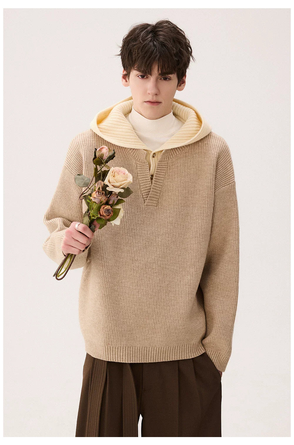 Thick Fleece Faux Layered Hooded Sweater